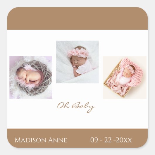Baby Boy Girl Cute Name Birth Vierkante Sticker (Voorkant)