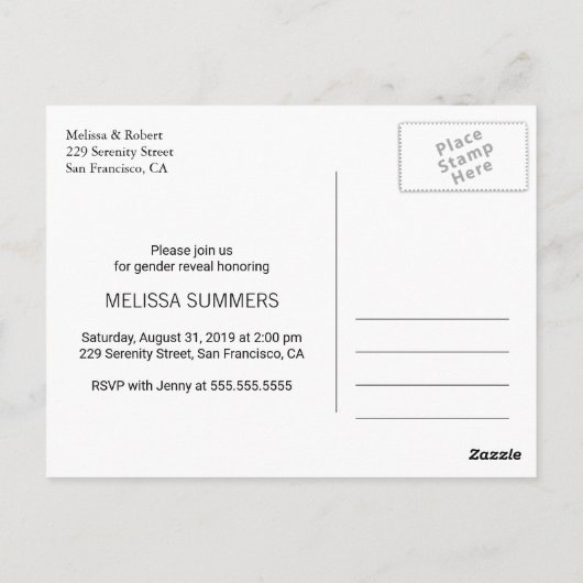 Baby Boy Girl Gender onthulling Briefkaart van Uit (Achterkant)