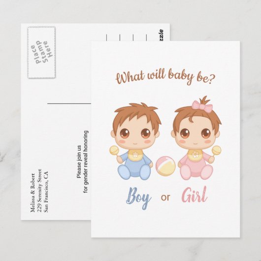 Baby Boy Girl Gender Reopenbaart uitnodiging (Voorkant / Achterkant)