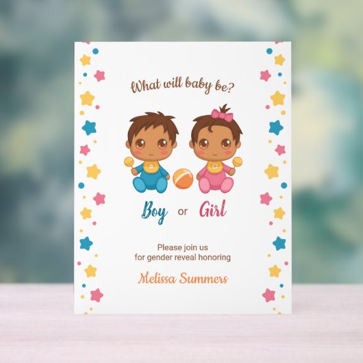 Baby Boy Girl Gender Reopenbaart uitnodiging Acryl Bord (Neutraal)