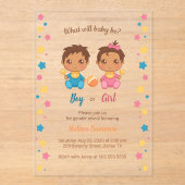 Baby Boy Girl Gender Reveal Party 2 Acryl Uitnodigingen (Voorkant)