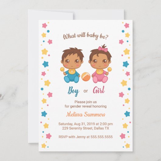 Baby Boy Girl Gender Reveal Party 2 Kaart (Voorkant)