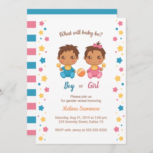 Baby Boy Girl Gender Reveal Party 2 Kaart (Voorkant / Achterkant)