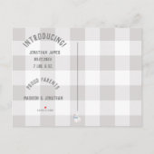 Baby Boy Girl Gray Check Name Birth Stats Baby Aankondigingskaart (Achterkant)