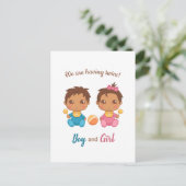 Baby Boy Girl Twins Announcement Briefkaart (Staand voorkant)