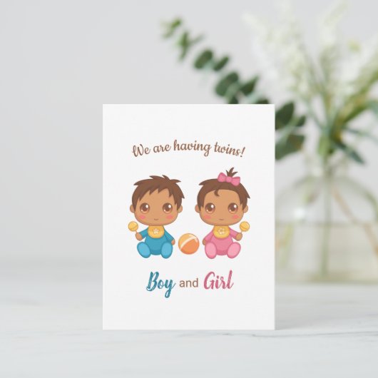 Baby Boy Girl Twins Announcement Briefkaart (Staand voorkant)