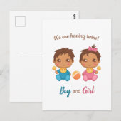 Baby Boy Girl Twins Announcement Briefkaart (Voorkant / Achterkant)