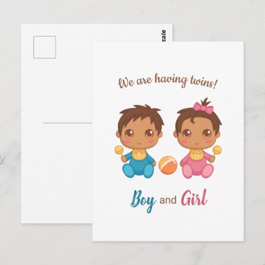 Baby Boy Girl Twins Announcement Briefkaart (Voorkant / Achterkant)