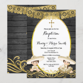 Baby Boy & Girl Twins Baptism Christening Gold Kaart