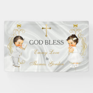 Baby Boy & Girl Twins Baptism Christening Gold Spandoek