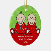 Baby Boy & Girl Twin's eerste kerstversiering Keramisch Ornament (Rechts)