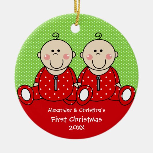 Baby Boy & Girl Twin's eerste kerstversiering Keramisch Ornament (Voorkant)