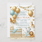 Baby Boy Gouden Ballonnen en Speelgoed Kaart (Voorkant)