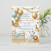 Baby Boy Gouden Ballonnen en Speelgoed Kaart (Staand voorkant)