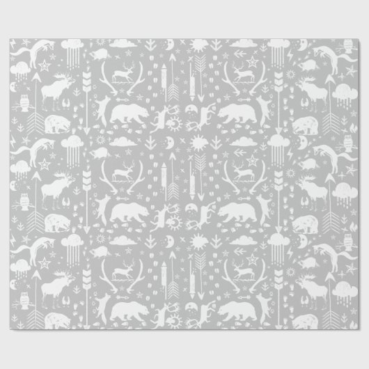 Baby Boy Gray & White Forest Tracrows Cadeaupapier (Vlak)