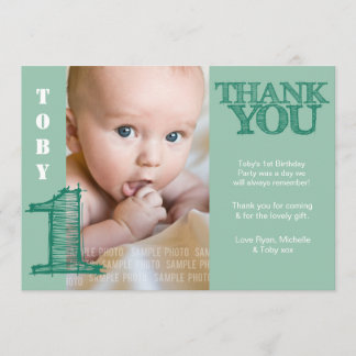 Baby Boy Green 1st Birthday Dank je wel Bedankkaart