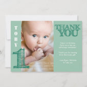 Baby Boy Green 1st Birthday Dank je wel Bedankkaart (Voorkant)
