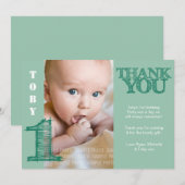 Baby Boy Green 1st Birthday Dank je wel Bedankkaart (Voorkant / Achterkant)
