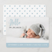 Baby boy hallo deklaag foto modern pastelblauw aankondiging (Voorkant / Achterkant)