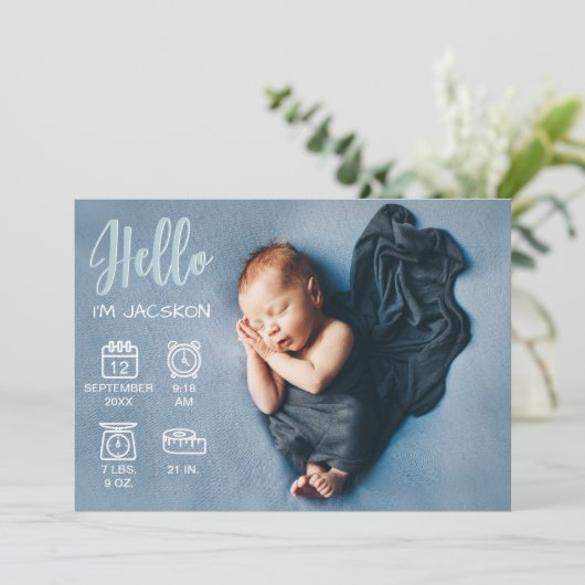 Baby boy hallo overlay foto's en geboortecijferpic aankondiging (Staand voorkant)