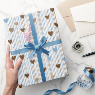 Baby Boy Harten en Strepen Geruit Cadeaupapier