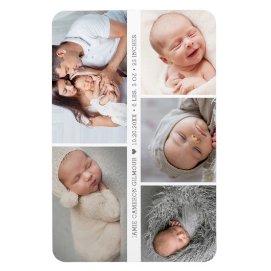 Baby Boy Heart Aankondiging Fotocollage Magneet (Verticaal)