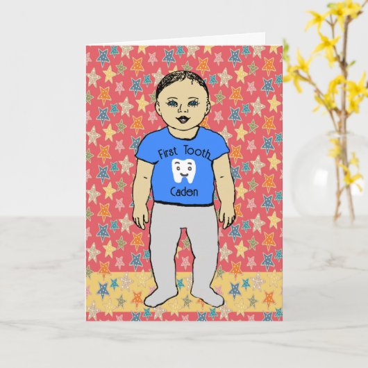 Baby Boy heeft Eerste Tooth Kaart (Gele Bloem)