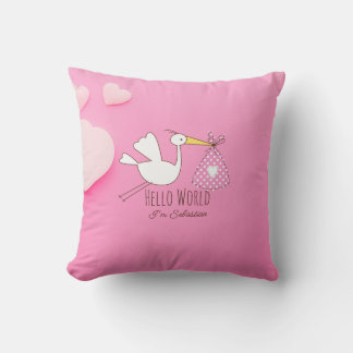 Baby Boy Hello World Sebastian Pink Nursery Pillow Kussen