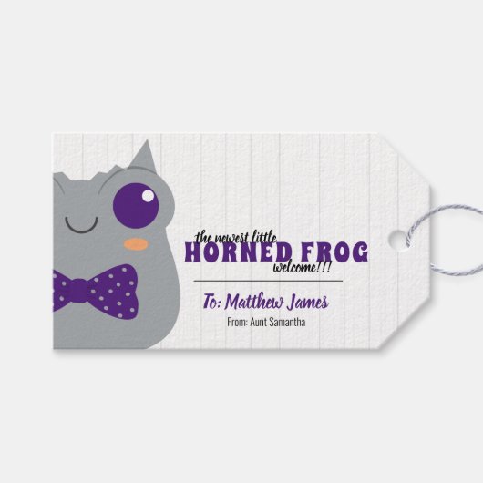 Baby Boy Horned Frog Paars Cadeaulabel (Voorkant (Horizontaal))