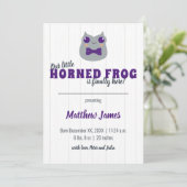 Baby Boy Horned Frog Paarse Vertical Baby Aankondiging (Staand voorkant)