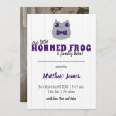 Baby Boy Horned Frog Paarse Vertical Baby Aankondiging (Voorkant / Achterkant)