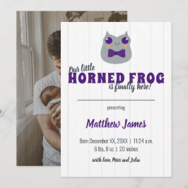 Baby Boy Horned Frog Paarse Vertical Baby Aankondiging