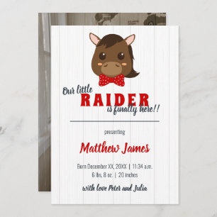 Baby Boy Horse Red Vertical Birth Announding Aankondiging