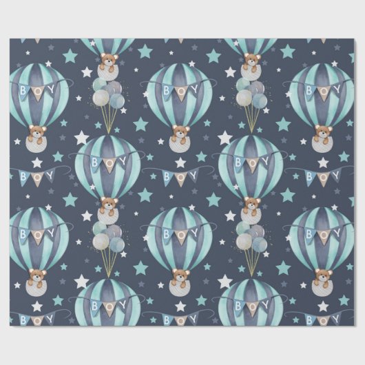 Baby Boy Hot Air ballon en Beer Patroon Cadeaupapier (Vlak)