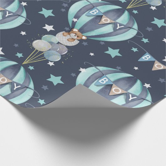 Baby Boy Hot Air ballon en Beer Patroon Cadeaupapier (Hoek)