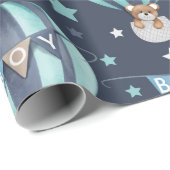 Baby Boy Hot Air ballon en Beer Patroon Cadeaupapier (Rol Hoek)