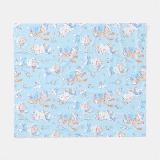 Baby Boy Hugging Bunny I Love Mam Heart Fleece Deken (Voorkant (Horizontaal))