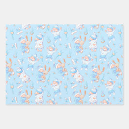 Baby Boy Hugging Bunny I Love Mam Heart Inpakpapier Vel