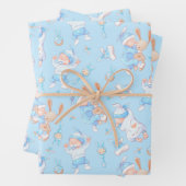 Baby Boy Hugging Bunny I Love Mam Heart Inpakpapier Vel (In situ)