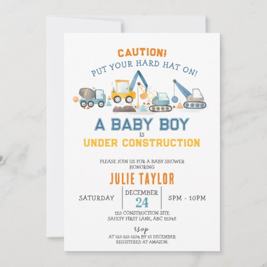 Baby Boy in aanbouw, Digger Baby shower Kaart (Voorkant)