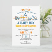 Baby Boy in aanbouw, Digger Baby shower Kaart (Staand voorkant)