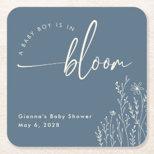 Baby Boy In Bloom - Dusty Blue Baby shower Onderze Kartonnen Onderzetters
