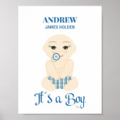 Baby Boy in Blue Shades Birth Stat Design Poster (Voorkant)
