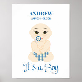 Baby Boy in Blue Shades Birth Stat Design Poster