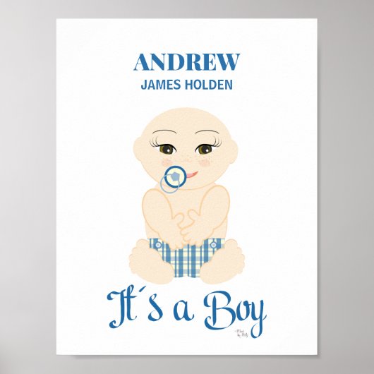 Baby Boy in Blue Shades Birth Stat Design Poster (Voorkant)