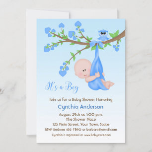 Baby Boy in Tree, Baby shower Kaart