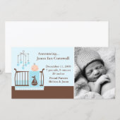 Baby Boy in Wieg Foto geboorteaankondigingen Aankondiging (Voorkant / Achterkant)