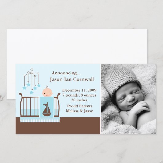 Baby Boy in Wieg Foto geboorteaankondigingen Aankondiging (Voorkant / Achterkant)