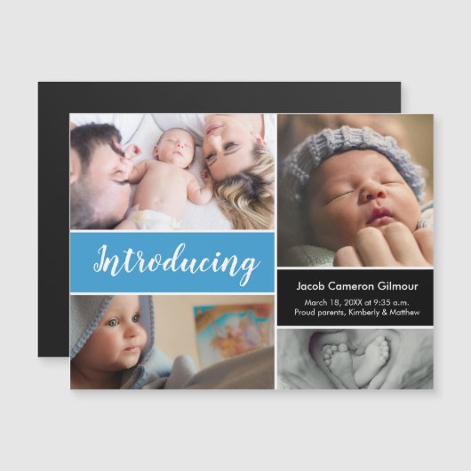Baby Boy Introducerend de collage van de manuscrip Magnetische Uitnodiging (Voorkant / Achterkant)