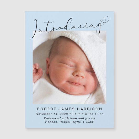 Baby Boy Introductie Foto geboorteaankondiging Magnetische Uitnodiging (Voorkant)